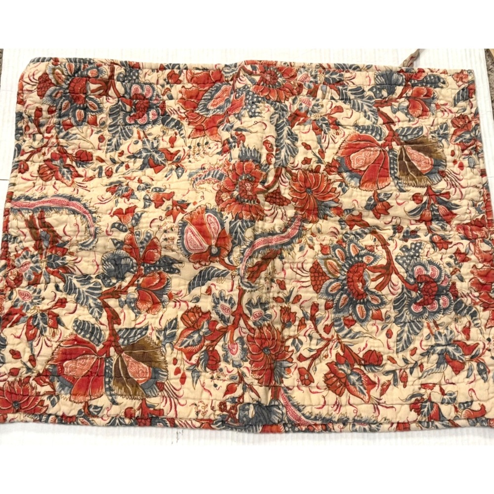 Pottery Barn set of 2 pillow shams cotton/linen blend tie back cream/red/blue